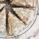 buckwheat scones with maple glaze on an antique circular cooling rack