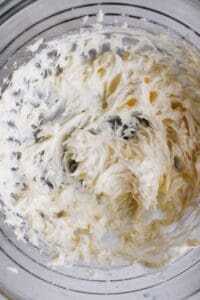 beaten butter in a mixing bowl