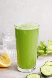 celery cucumber juice in a clear glass