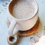 lavender hot chocolate in a blush colored mug