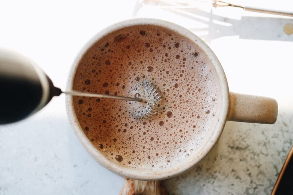 milk frother frothing lavender hot chocolate
