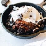cookies and cream pizookie in a small cast-iron skillet
