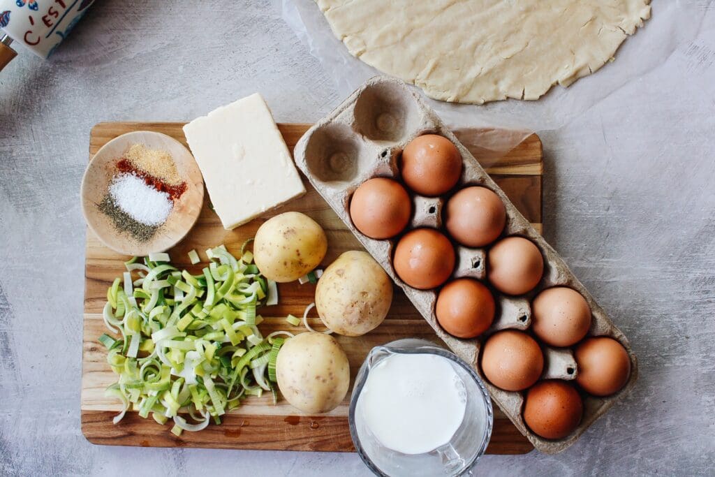 ingredients needed to make potato and leek quiche