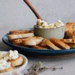 whipped feta and honey in a dip bowl