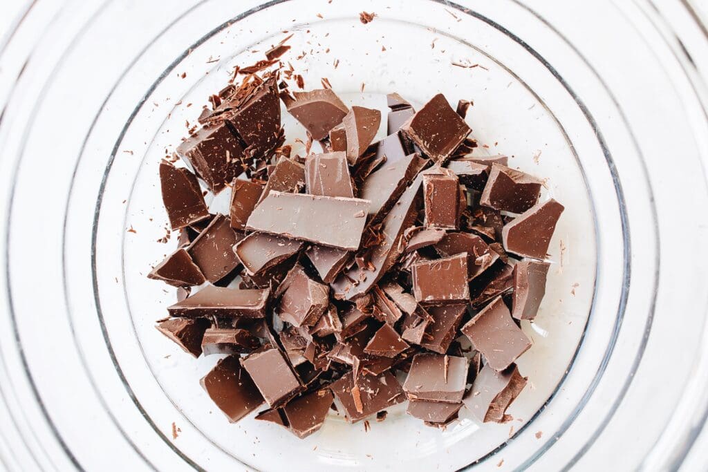 chopped dark chocolate in a mixing bowl