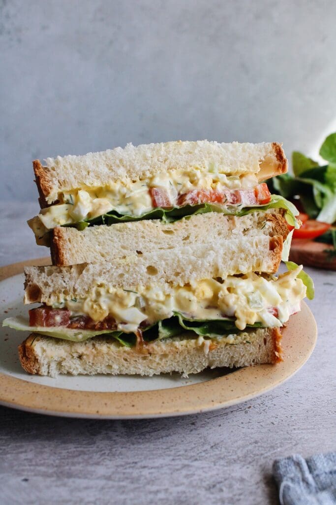 egg salad with pickles on country bread