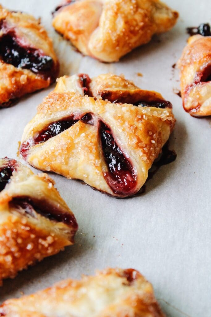 side view of jam puff pastry tarts