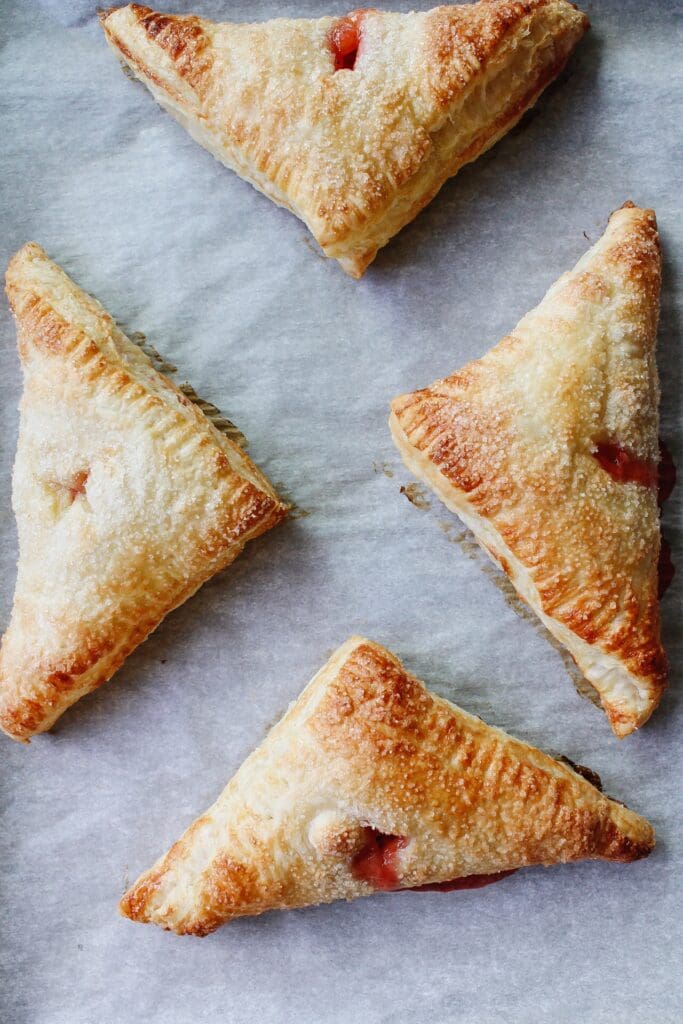 puffed and golden brown puff pastry turnovers