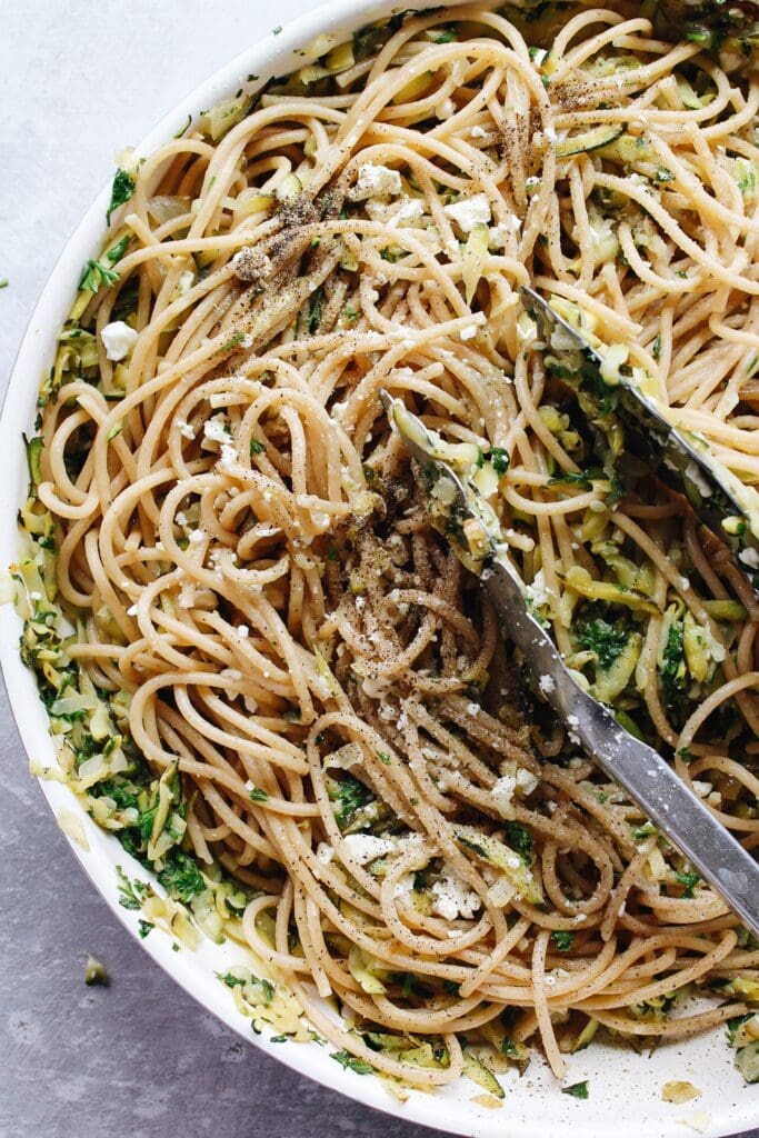 veggie pasta for salmon without cream in a nonstick skillet