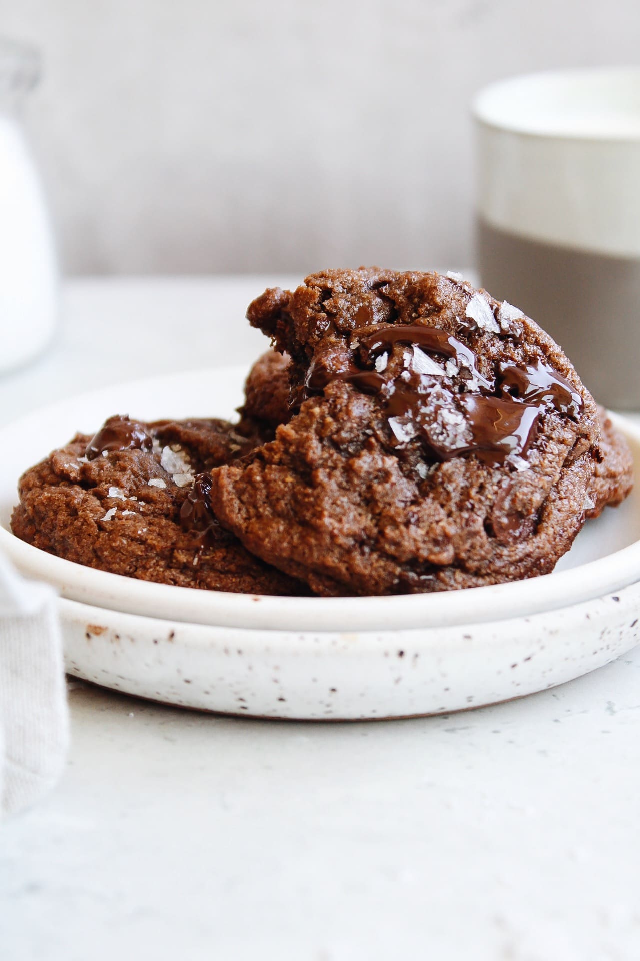 double chocolate chip cookies on a white plate