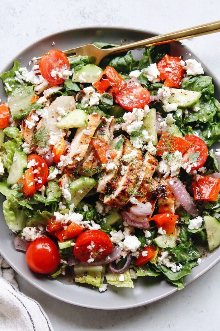 Easy Greek Grilled Chicken Salad Recipe - The Fig Jar