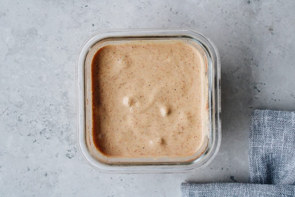homemade burger sauce in a small glass container