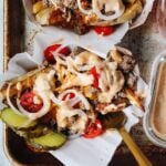 cheeseburger fries on a baking tray