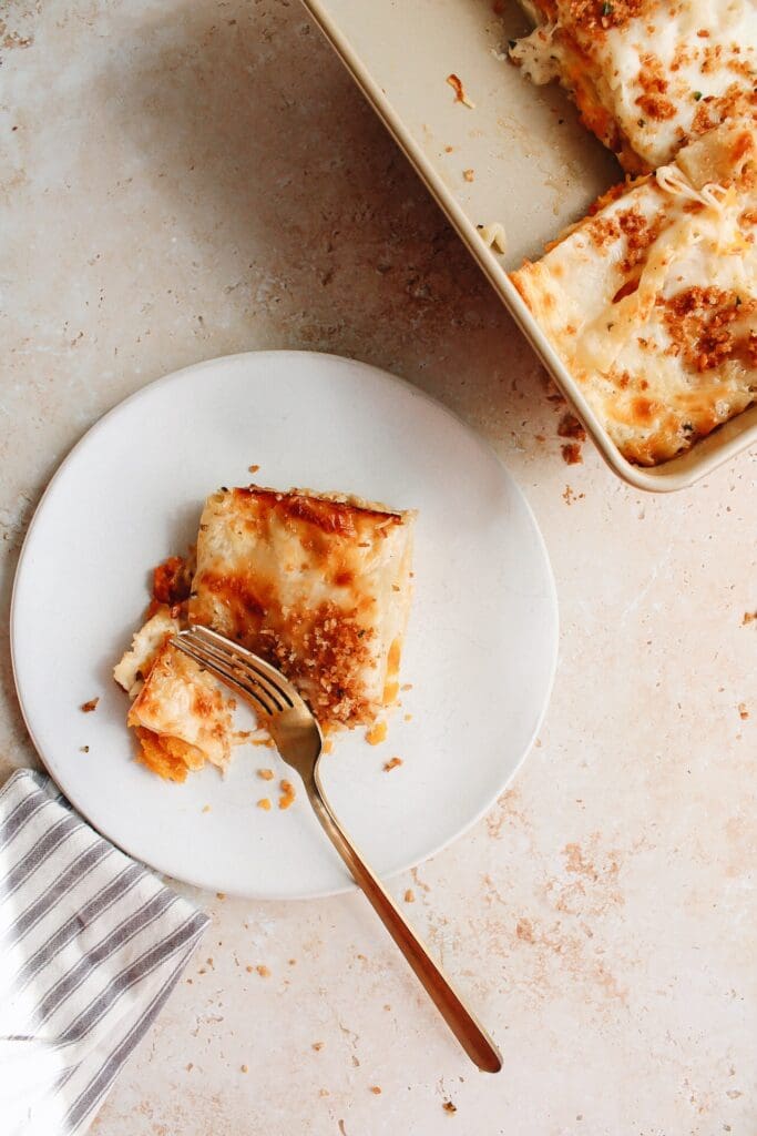 piece of butternut squash lasagna on a plate