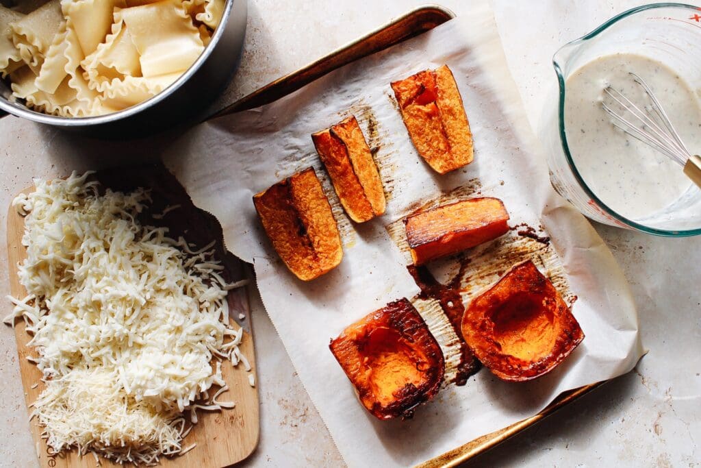 ingredients for butternut squash lasagna on a countertop