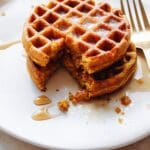 pumpkin spice waffles on a white plate
