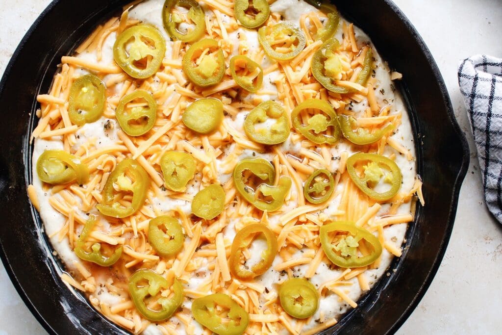 jalapeno cheddar focaccia before baking